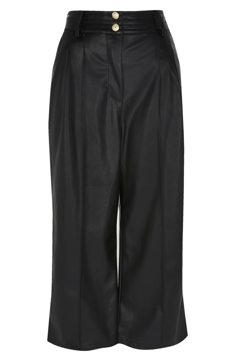 River Island Pleat Front Faux Leather Culotte Pants, Alternate, color,