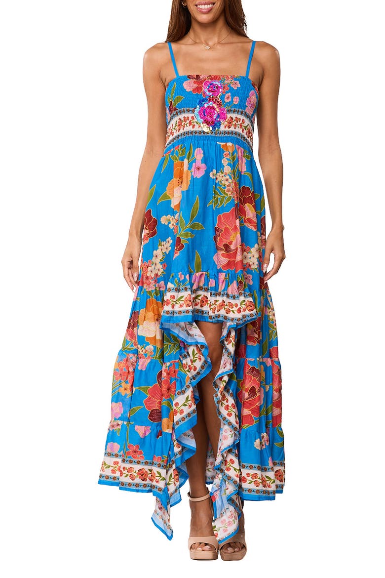 Floral High-Low Maxi Dress, Main, color, BLUE