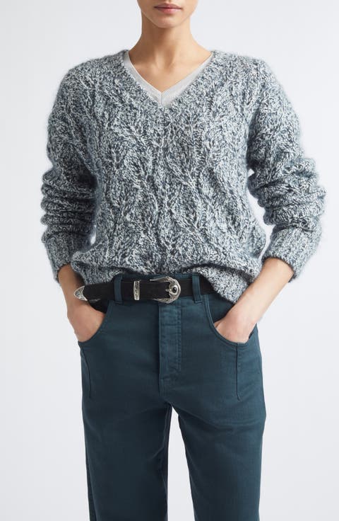 V-Neck Cable Knit Sweater