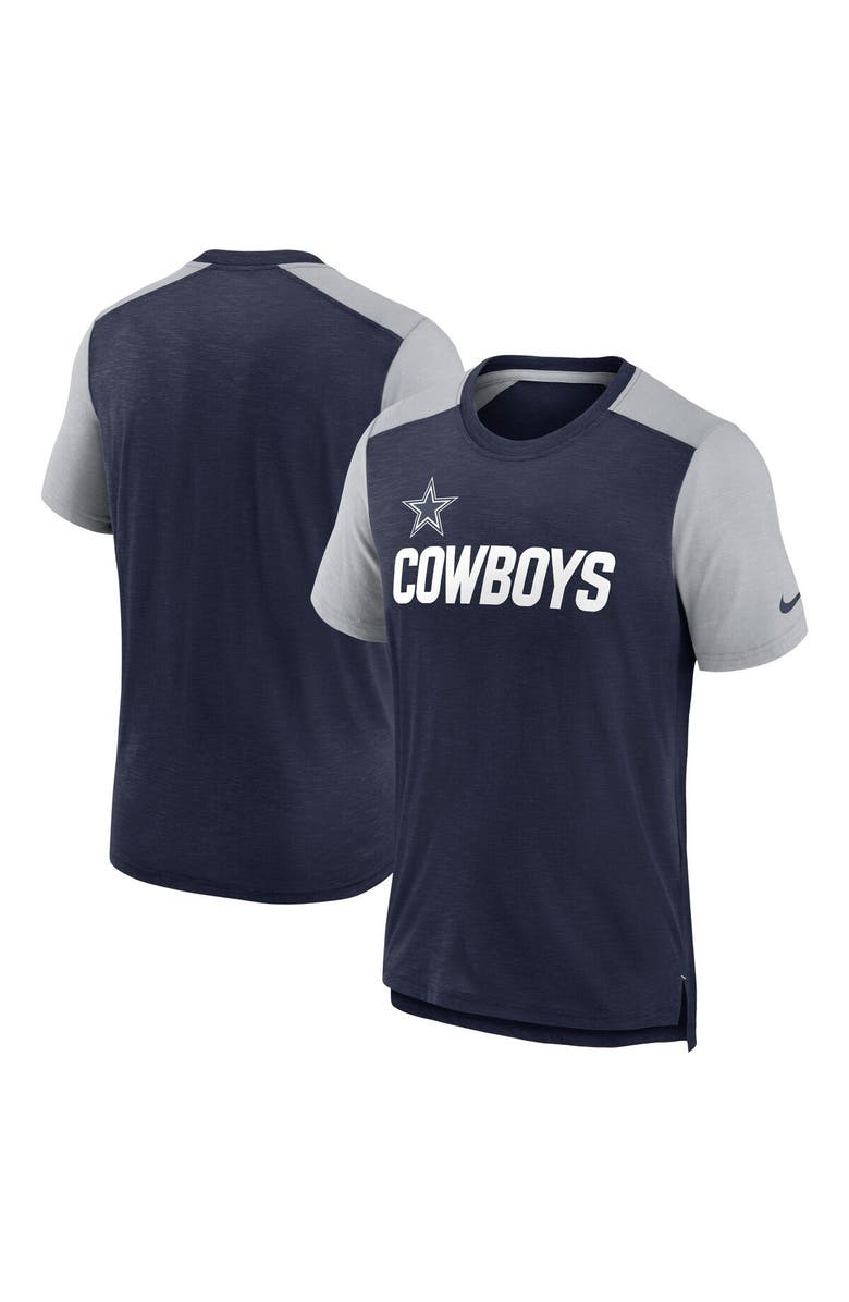 Nike Men's Nike Heathered Navy/Heathered Gray Dallas Cowboys Color Block Team Name T-Shirt, Main, color, Heather Navy