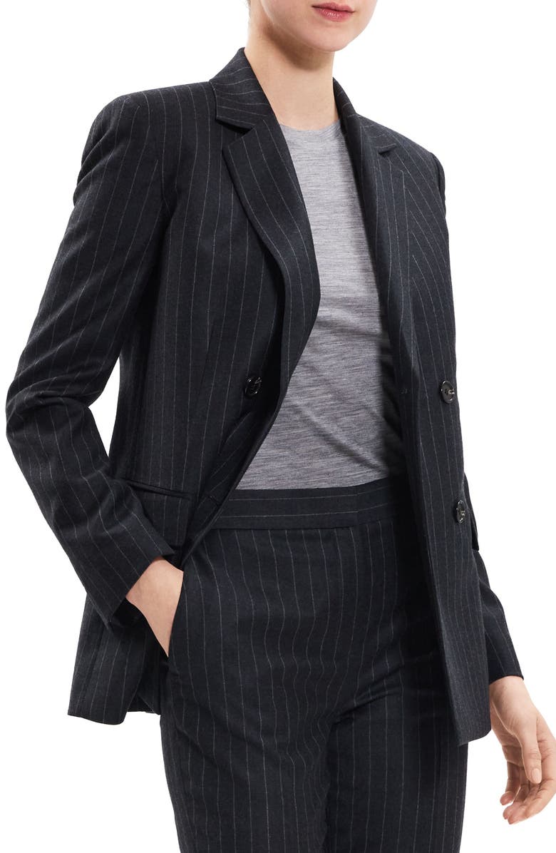 Theory Pinstripe Double Breasted Slim Fit Virgin Wool Suit Jacket, Alternate, color, 