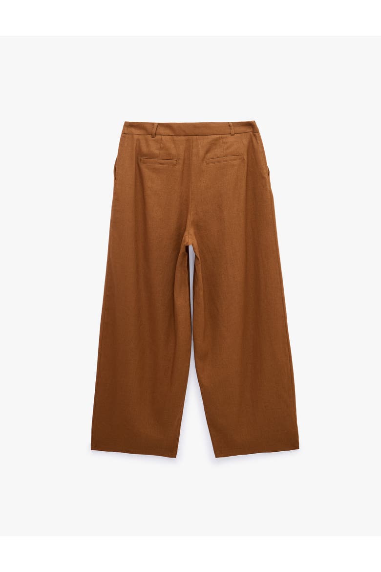 Linen Blend Pleated Tailored Wide Leg Pants, Alternate, color, BROWN
