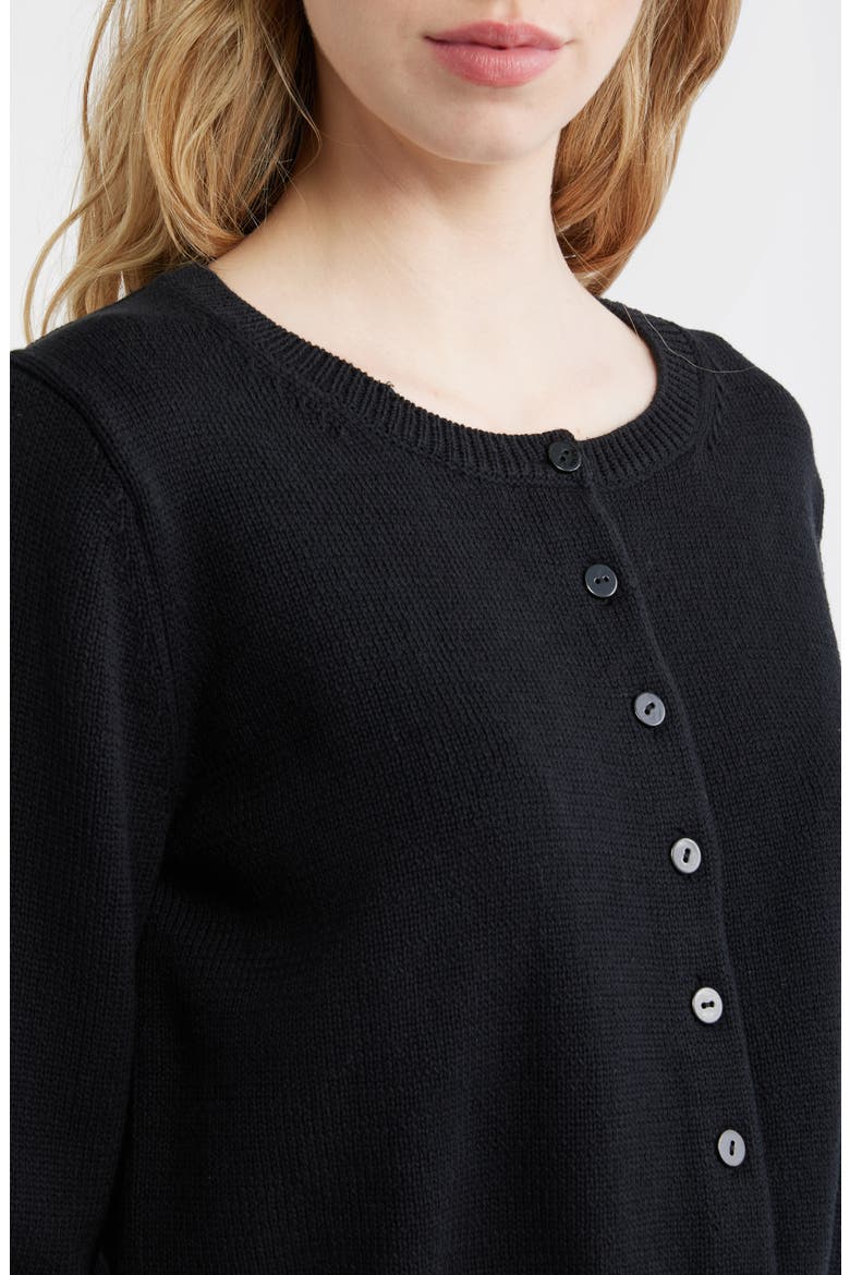 Clara Cotton Crewneck Cardigan, Alternate, color, BLACK