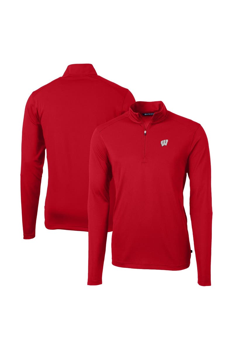 Cutter & Buck Men's Cutter & Buck Red Wisconsin Badgers Big & Tall Virtue Eco Pique Recycled Quarter-Zip Pullover Top, Main, color, Red