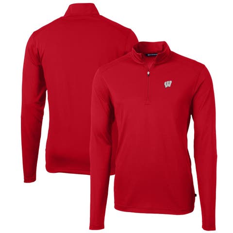 Men's Cutter & Buck Red Wisconsin Badgers Big & Tall Virtue Eco Pique Recycled Quarter-Zip Pullover Top
