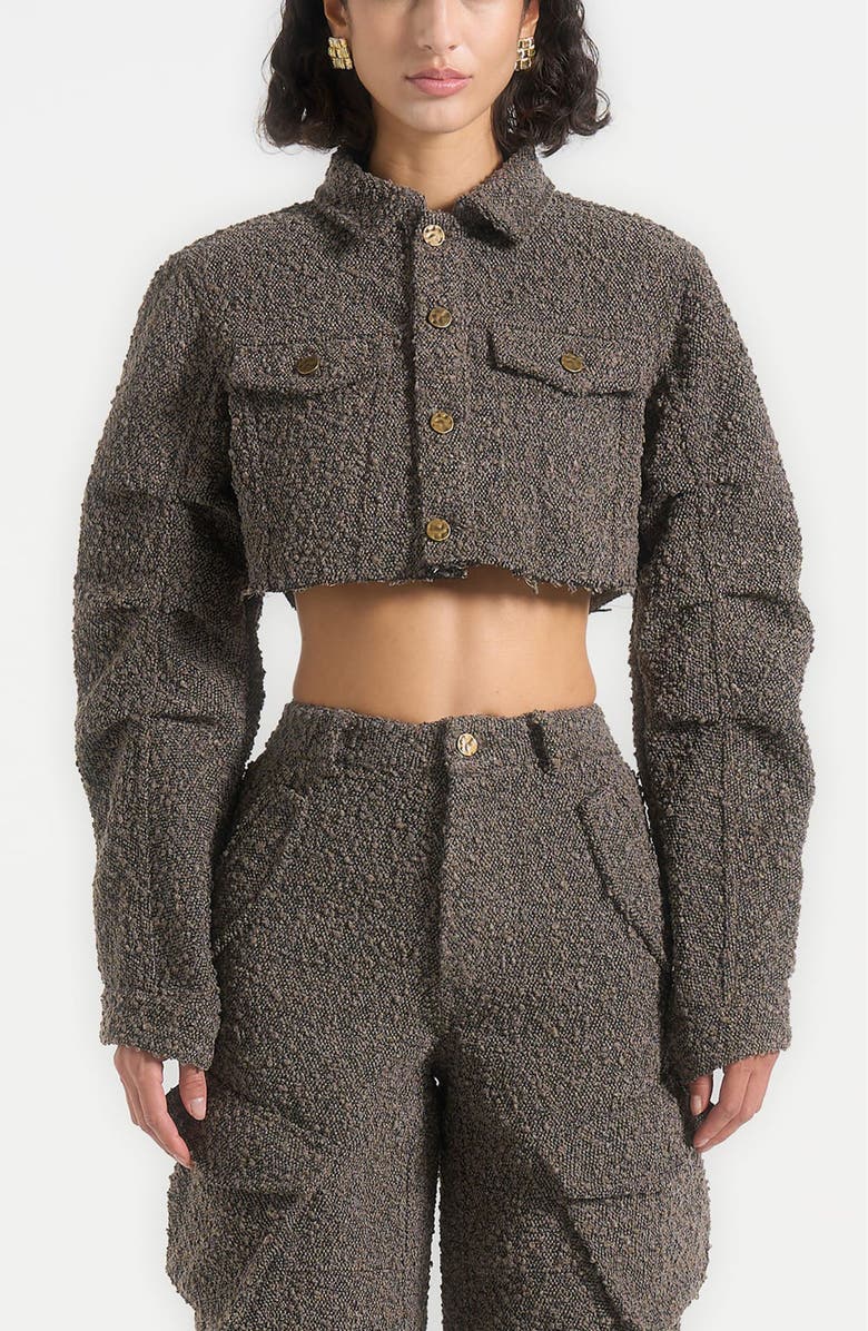 Manière De Voir Catherine Cropped Boucle Denim Jacket, Alternate, color, Brown