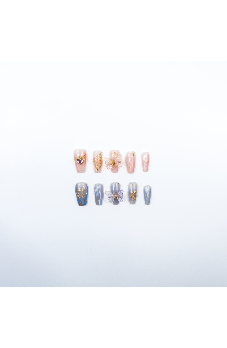 3H Nails Butterfly Charm Luxury Handmade Press On Nails, Alternate, color, Natural, Blue