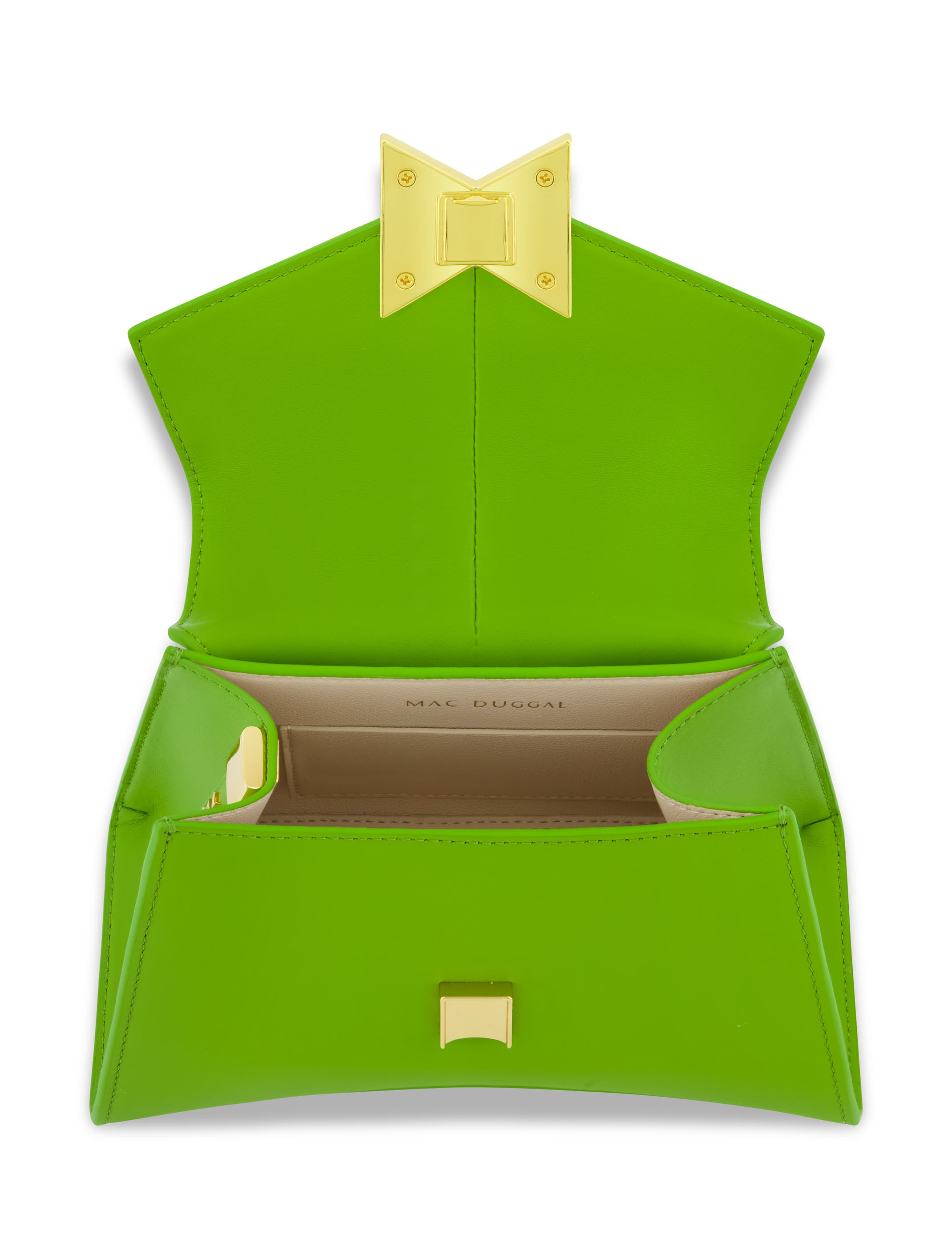 Mac Duggal Gold Hardware Detail Angular Mini Leather Handbag, Alternate, color, Pear