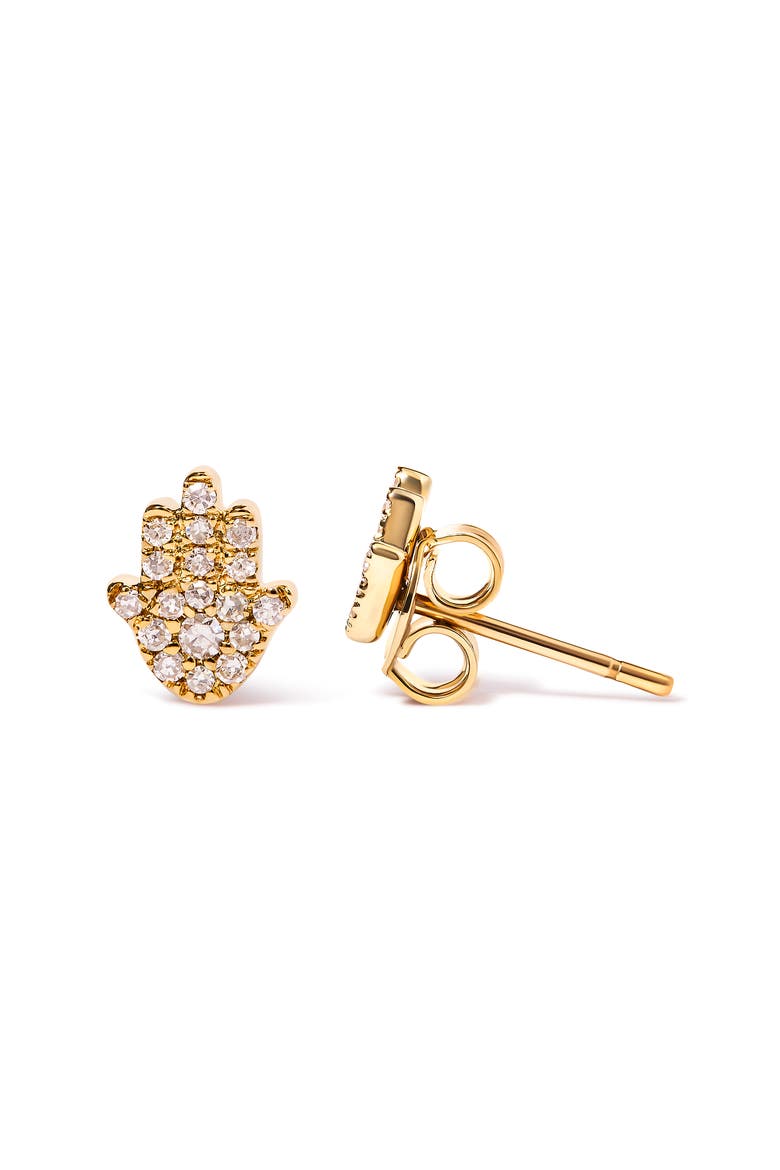 10K Yellow Gold Diamond Accented Hamsa Stud Earrings, Alternate, color, Yellow