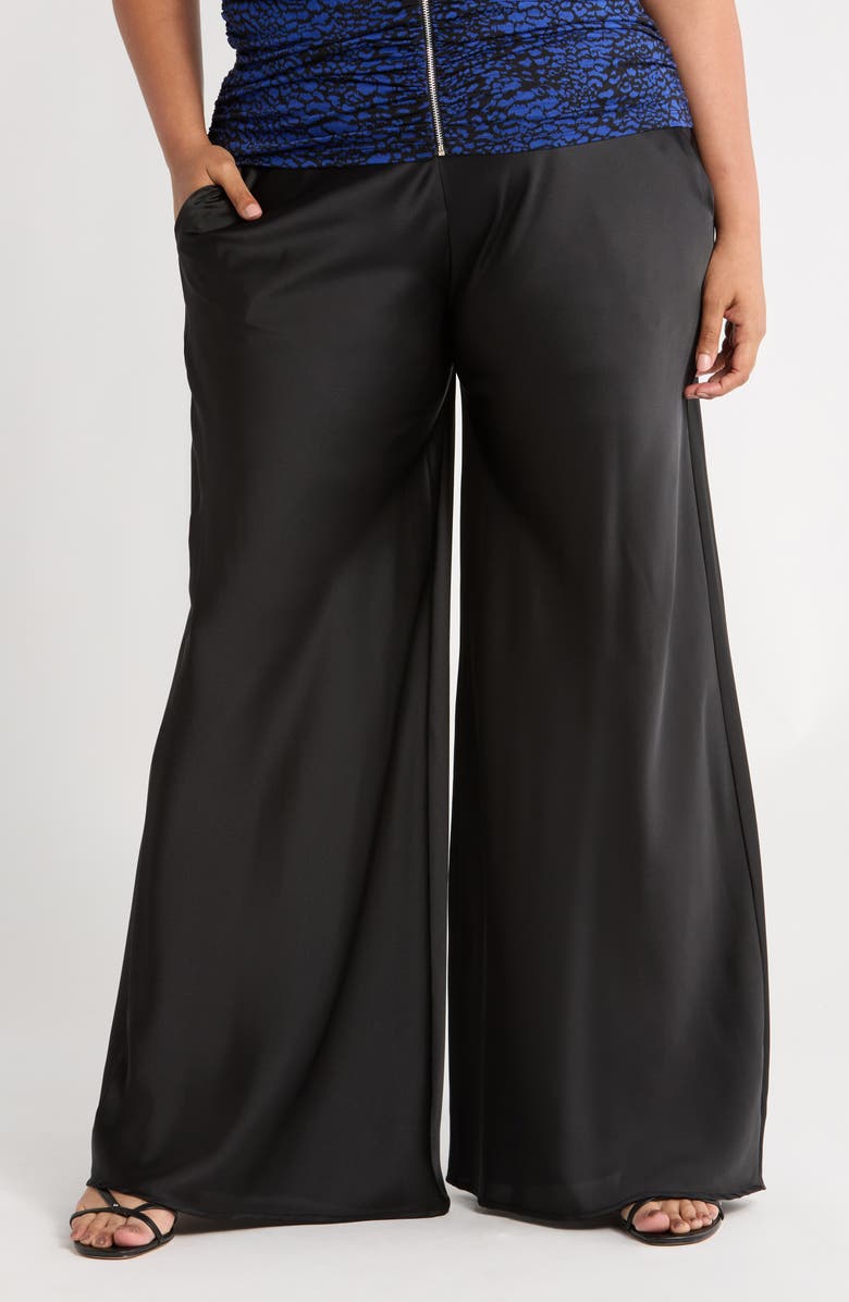 Renee C Satin Wide Leg Pants, Main, color, Black