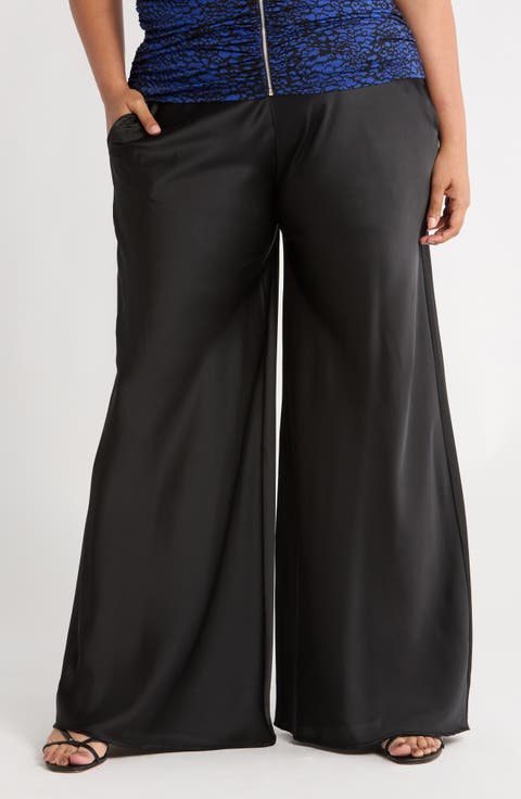 Satin Wide Leg Pants (Plus)