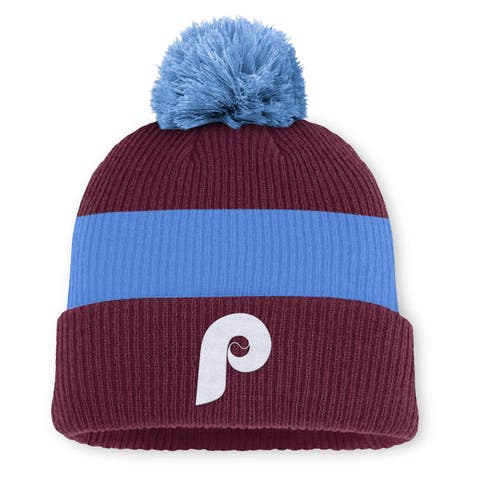 Men's Nike Burgundy/Light Blue Philadelphia Phillies Cooperstown Collection Peak Standard Cuffed Knit Hat with Pom