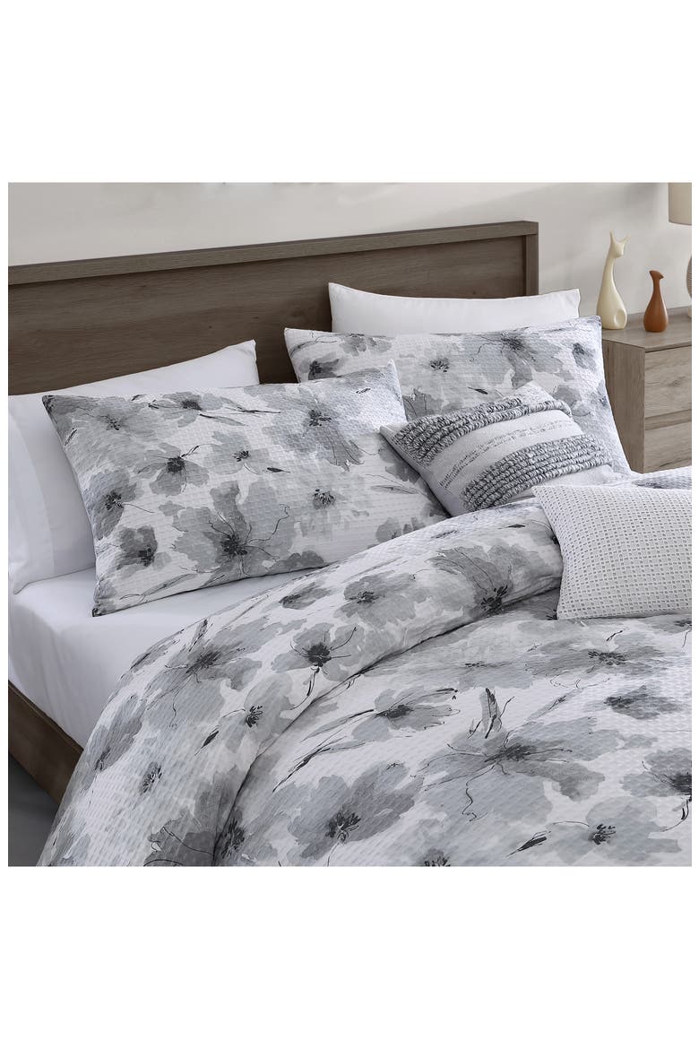 Modern Bloom Waffle Cotton Duvet & Sham Set, Alternate, color, GREY
