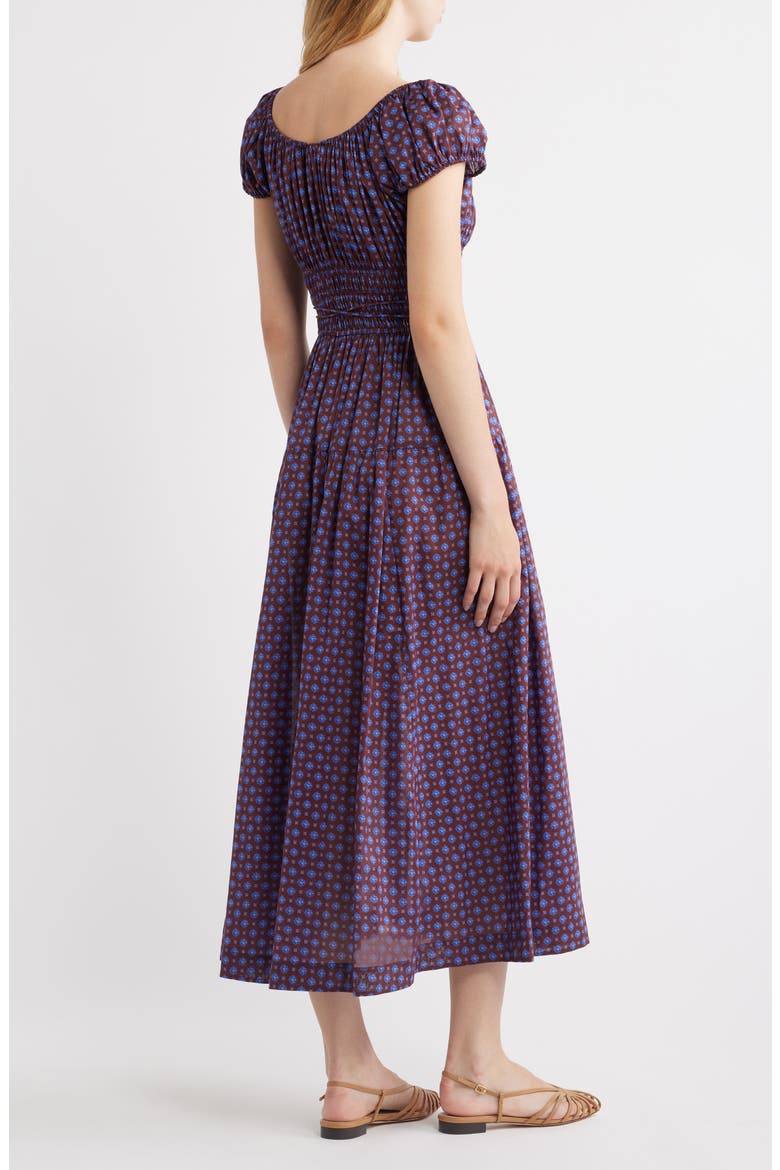 Quinelle Smocked Organic Cotton Midi Dress, Alternate, color, MENORCA FOULARD