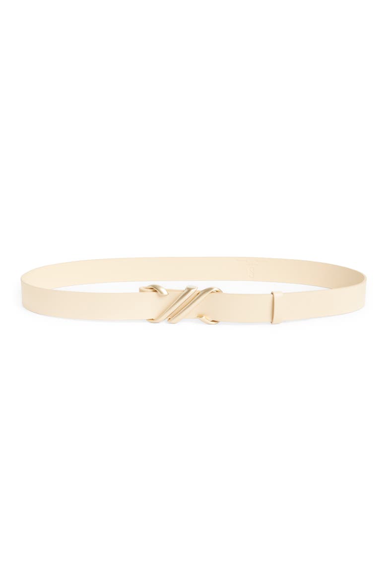 Monogram Buckle Leather Belt, Main, color, BIRCH