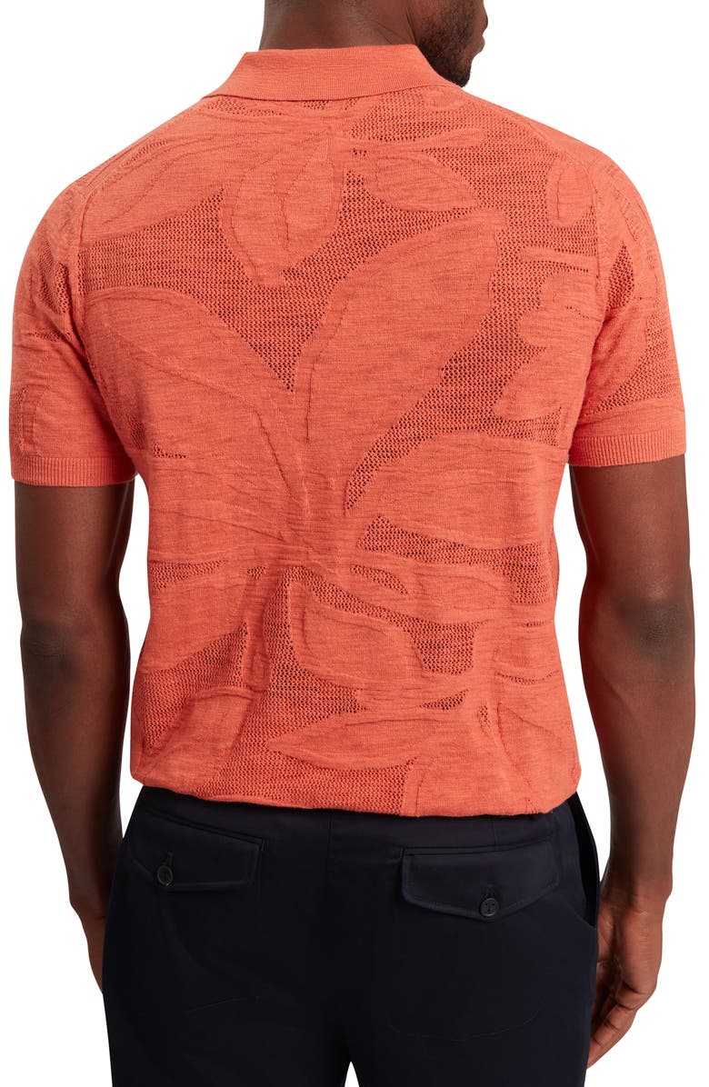 Ted Baker Sidraha Jacquard Knit Cotton & Linen Polo, Alternate, color, Orange