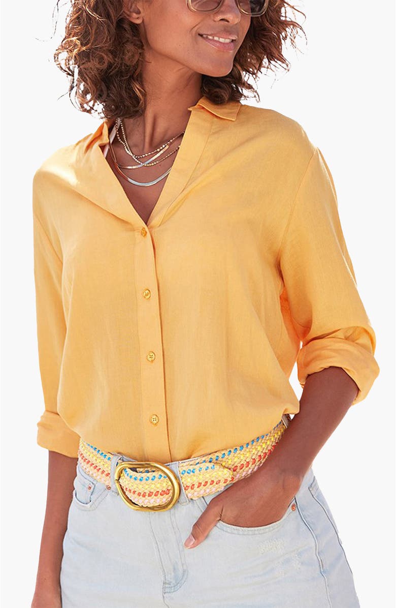 LASCANA Women's Button Down Blouse, Main, color, Apricot