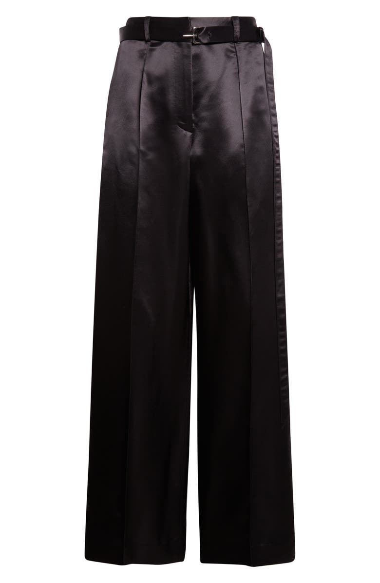 GRACE LING Liquid Satin Belted Wide Leg Pants, Alternate, color, Black