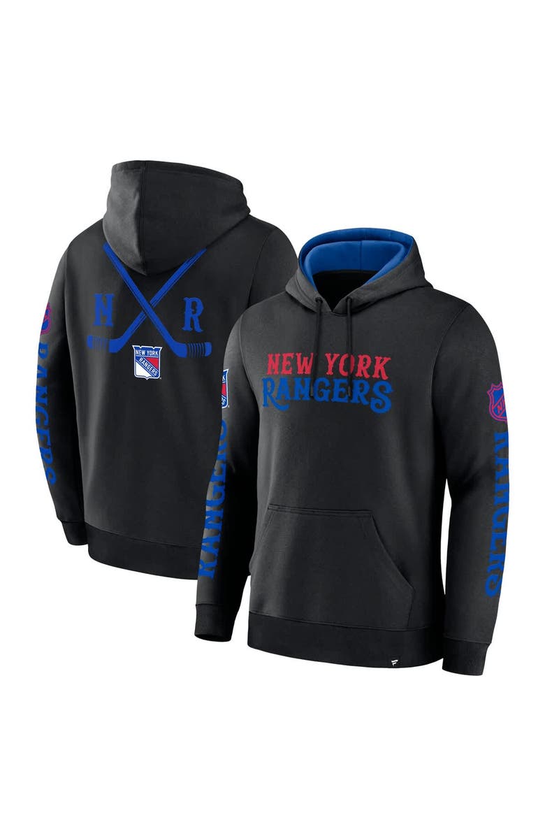 FANATICS Men's Fanatics Black New York Rangers Big City Legacy Fleece Pullover Hoodie, Main, color,