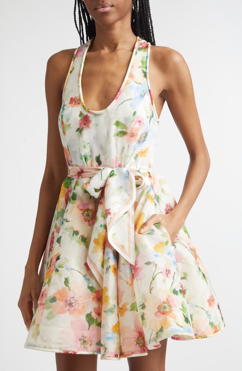 Zimmermann Alchemy Racerback Linen & Silk Skater Minidress, Alternate, color, Neon Poppy