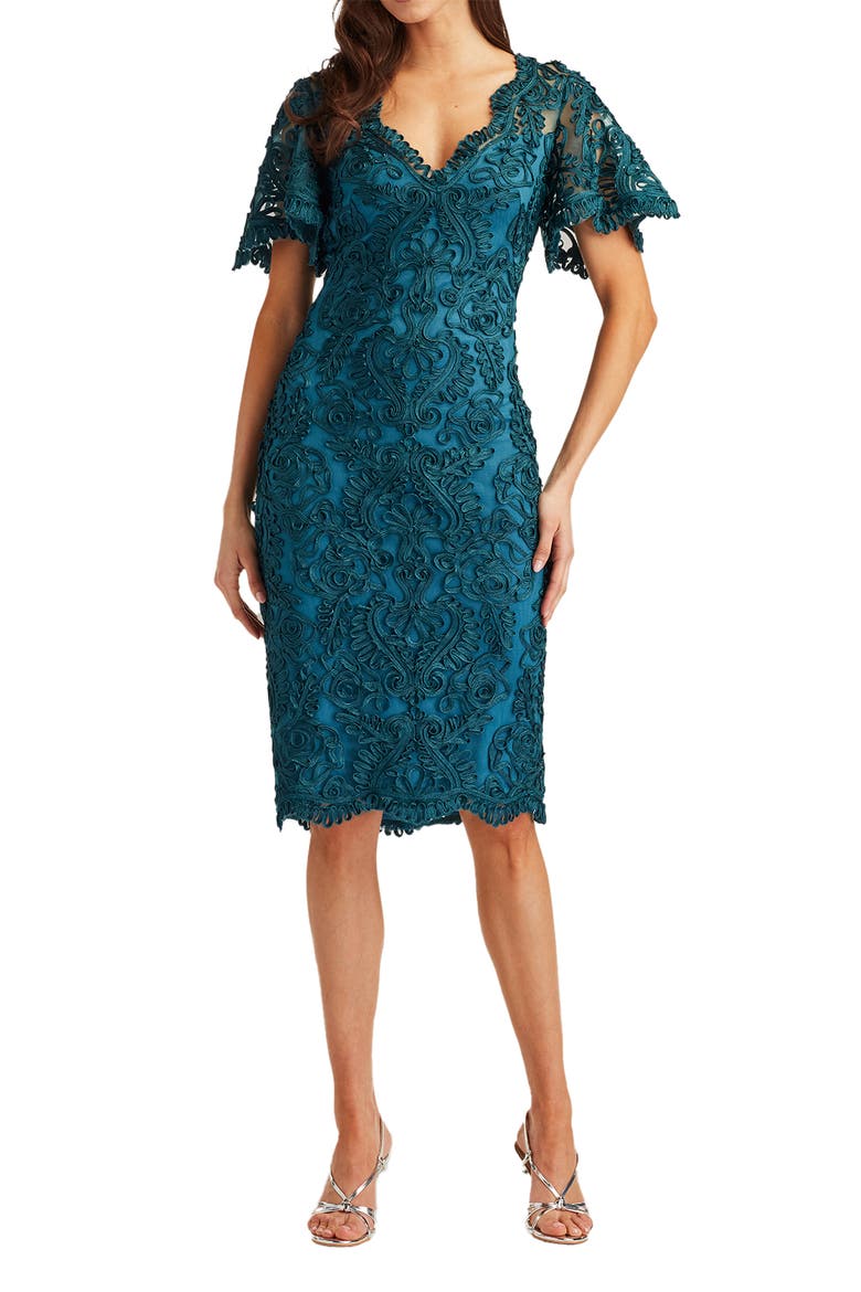 Ribbon Lace Cocktail Dress, Alternate, color, CERULEAN