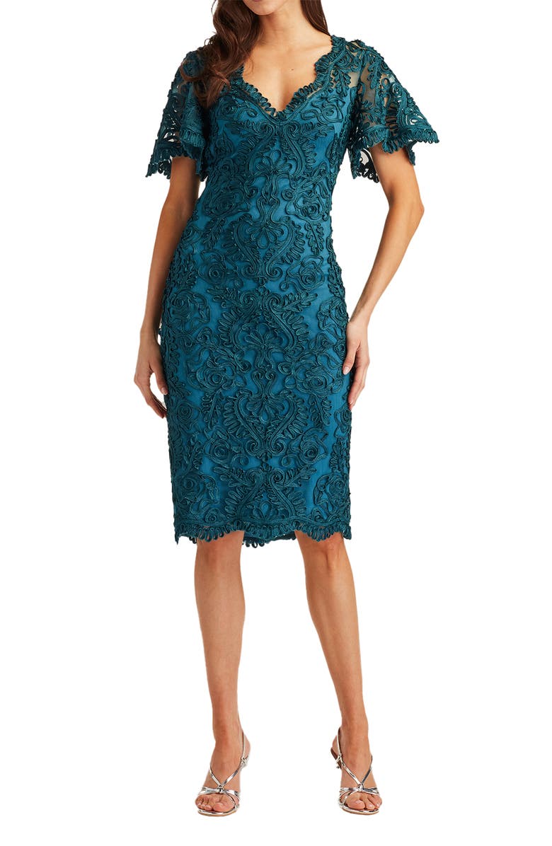 Tadashi Shoji Ribbon Lace Cocktail Dress, Alternate, color, Cerulean