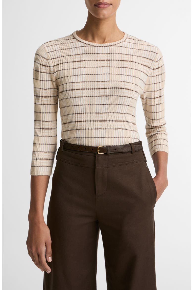 Plaid Cotton Blend Crewneck Sweater, Main, color, WHEATSTONE COMBO