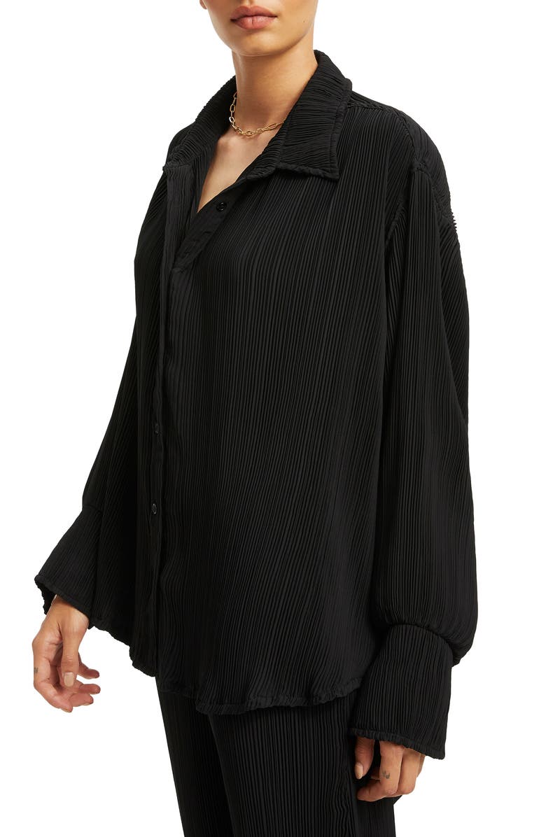 Good American Plissé Button-Up Shirt, Alternate, color,
