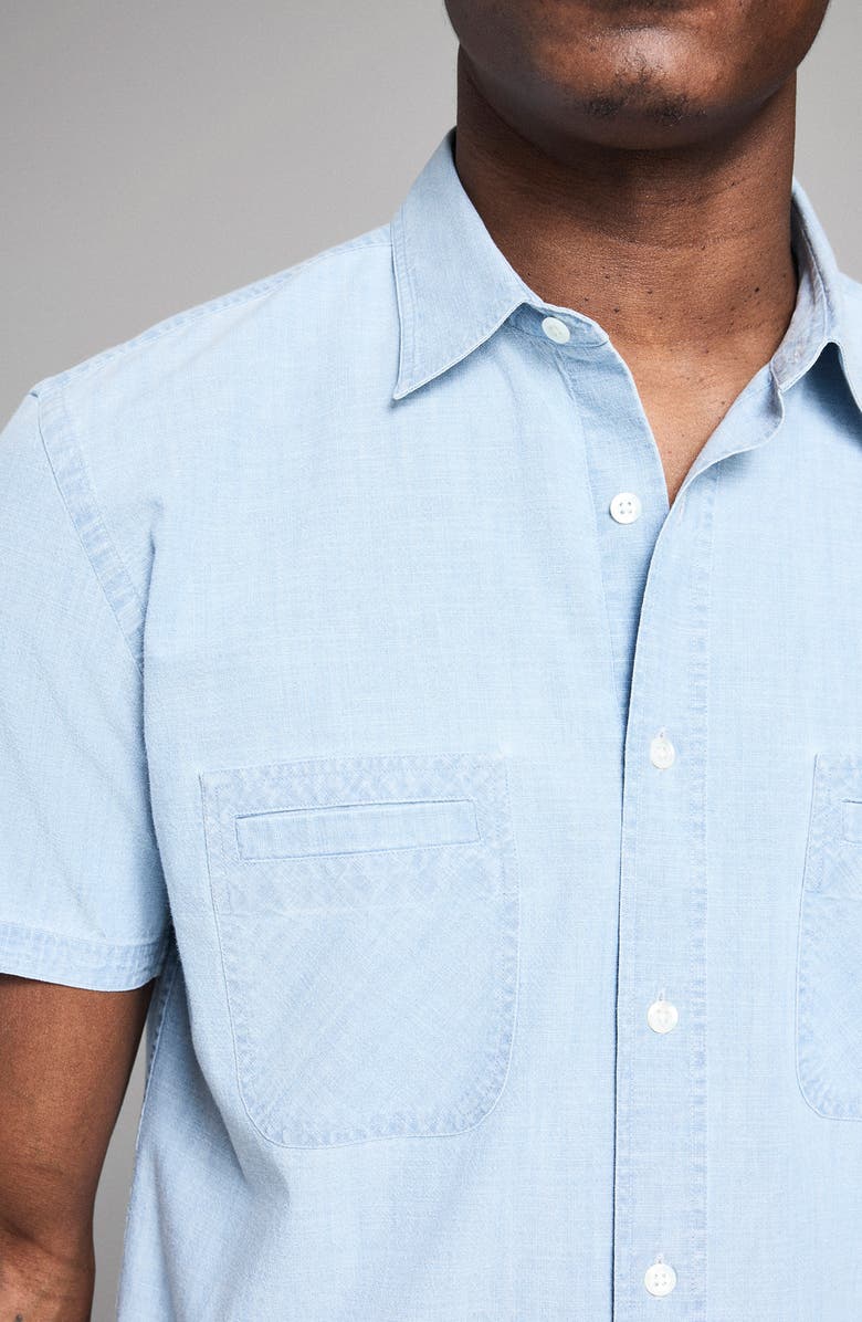 Billy Reid Donelson Short Sleeve Organic Cotton Chambray Sport Shirt, Alternate, color, Blue
