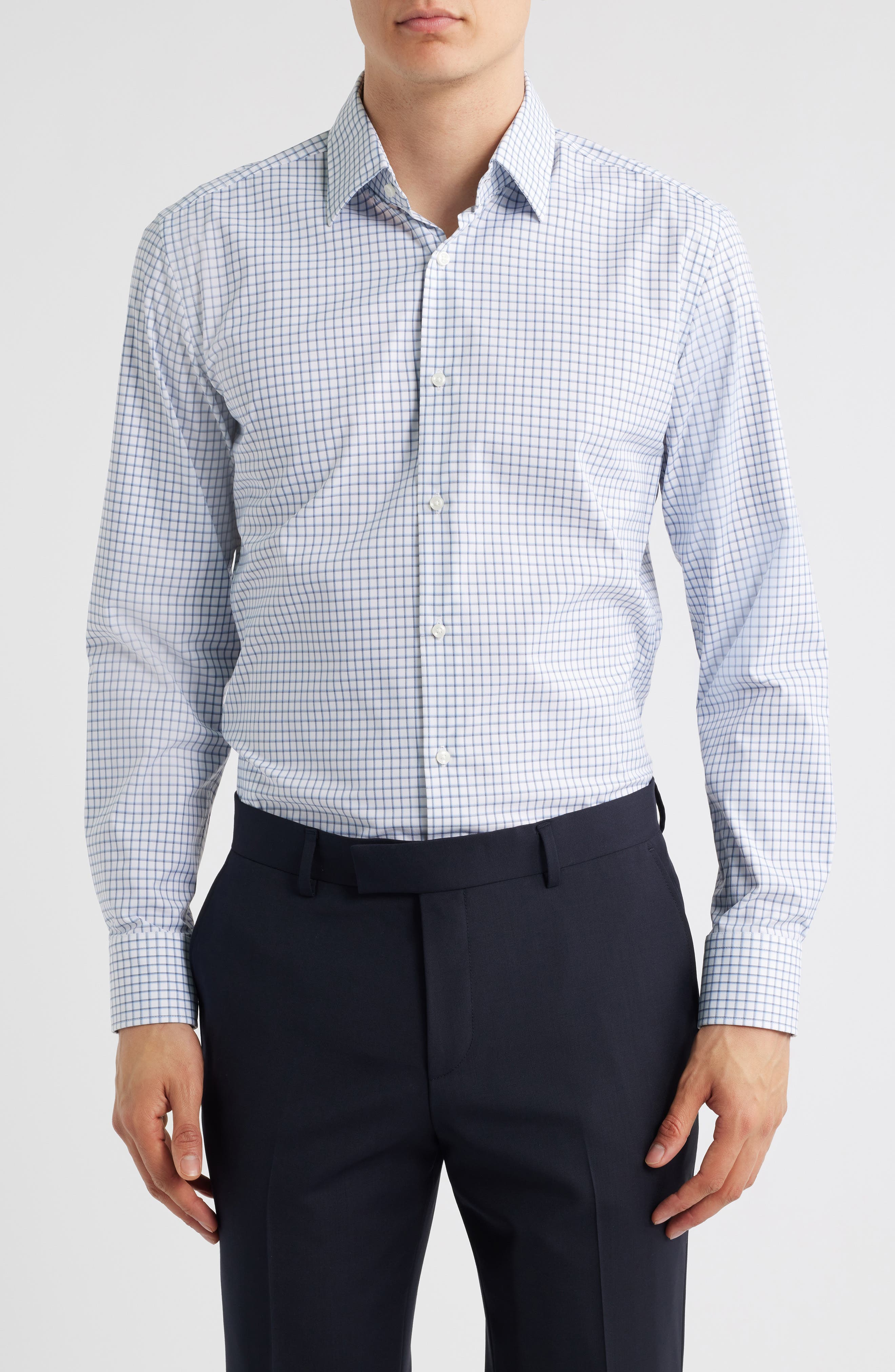 BOSS Hank Kent Slim Fit Check Performance Twill Dress Shirt