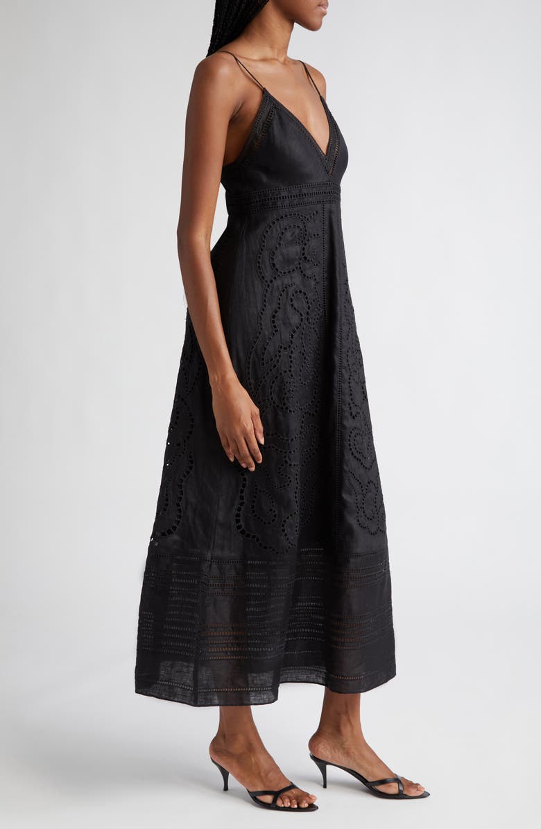 A.L.C. Josie Eyelet Embroidered Linen Maxi Sundress, Alternate, color, Black