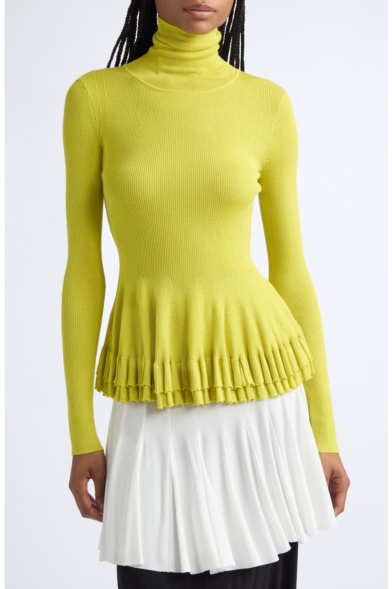 Merritt Merino Wool & Silk Peplum Turtleneck, Main, color, YELLOW