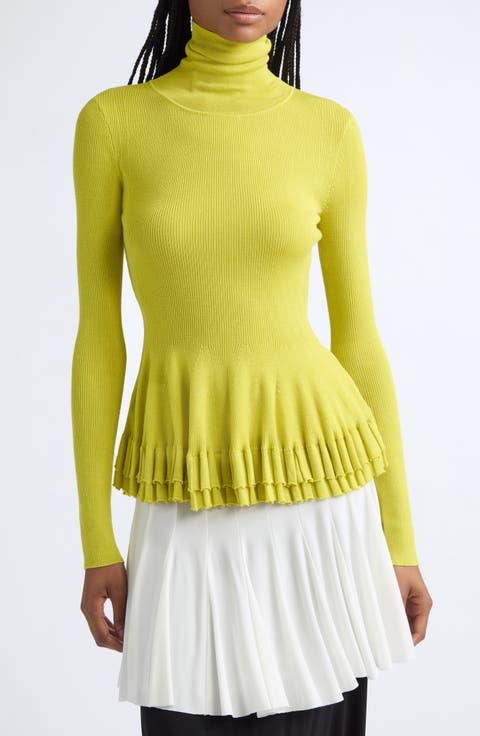 Merritt Merino Wool & Silk Peplum Turtleneck