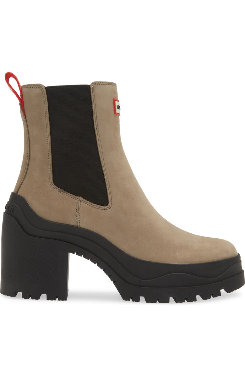 Hunter Miana Waterproof Block Heel Chelsea Boot, Alternate, color, Skimming Stone/ Black