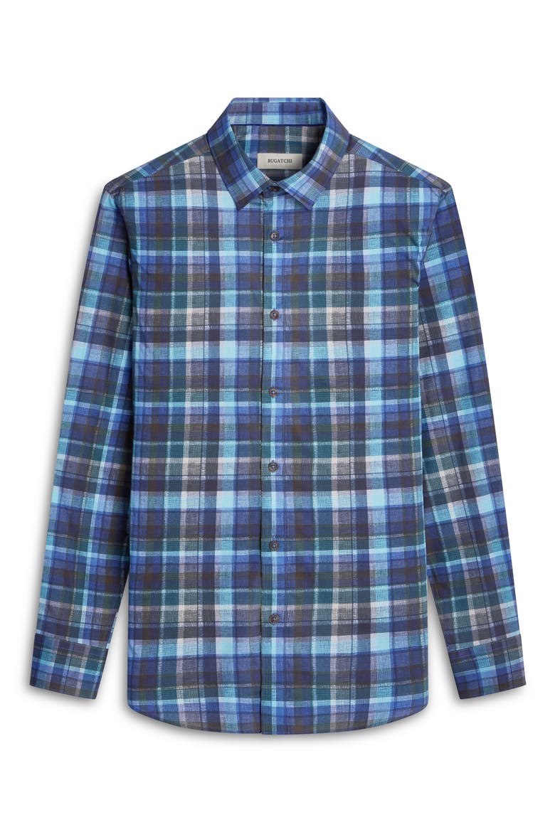Karl Shaped Fit Check Stretch Button-Up Shirt, Alternate, color, TEAL