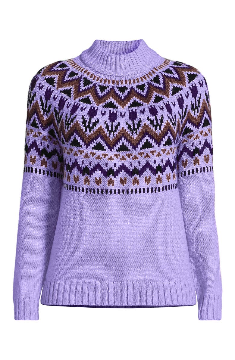 Lands' End Cozy Lofty Fair Isle Yoke Mock Neck Sweater, Alternate, color,