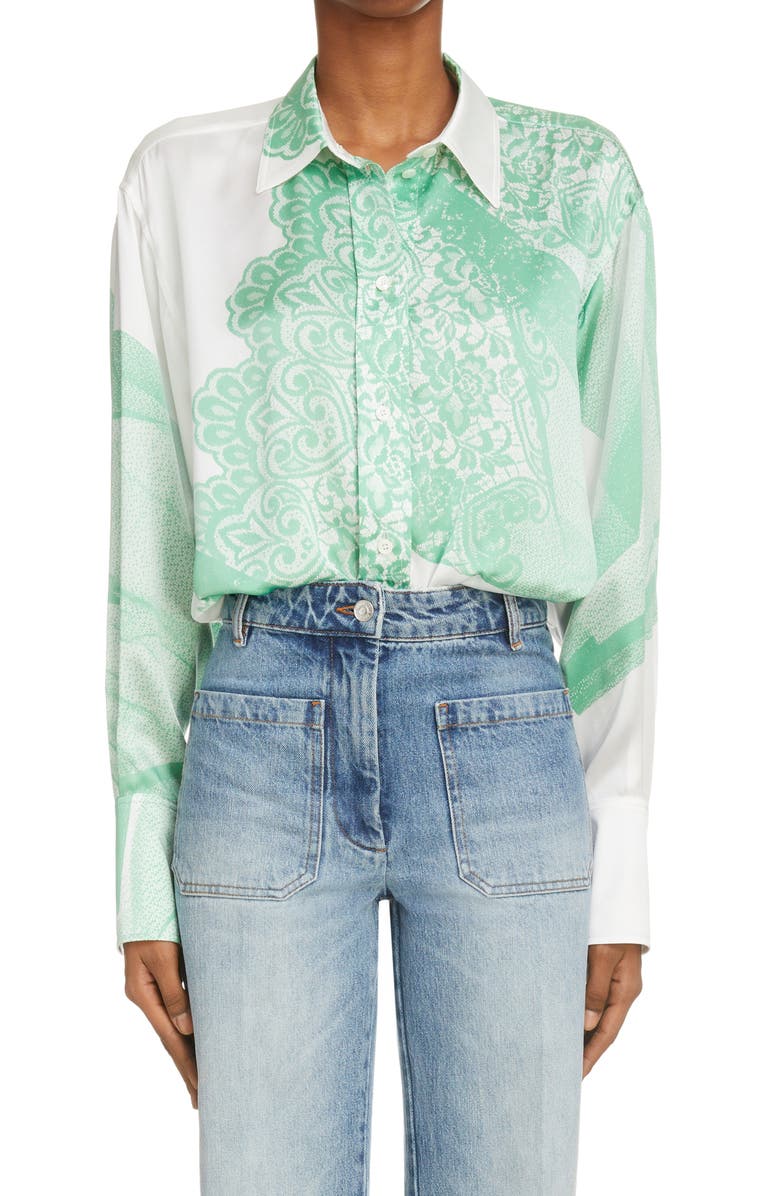 Victoria Beckham Lace Print Oversize Button-Up Shirt, Main, color,