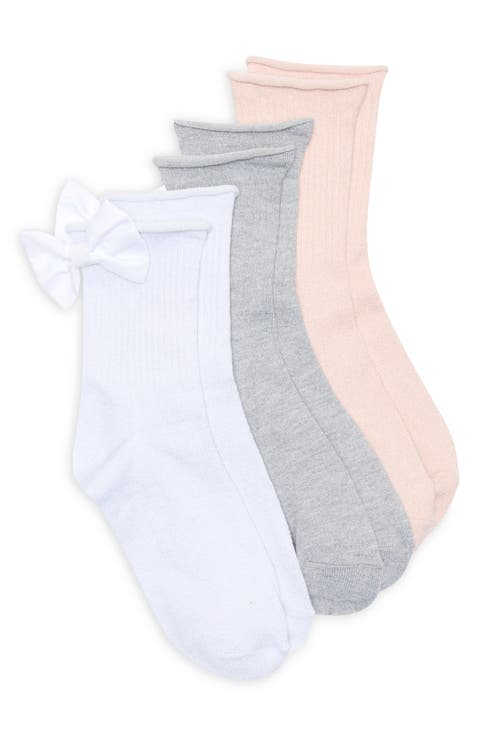 Assorted 3-Pack Bow Back Glitter Demi Crew Socks