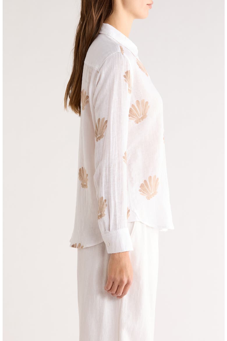 Charli Seashell Print Linen Blend Button-Up Shirt, Alternate, color, TAUPE SEASHELLS