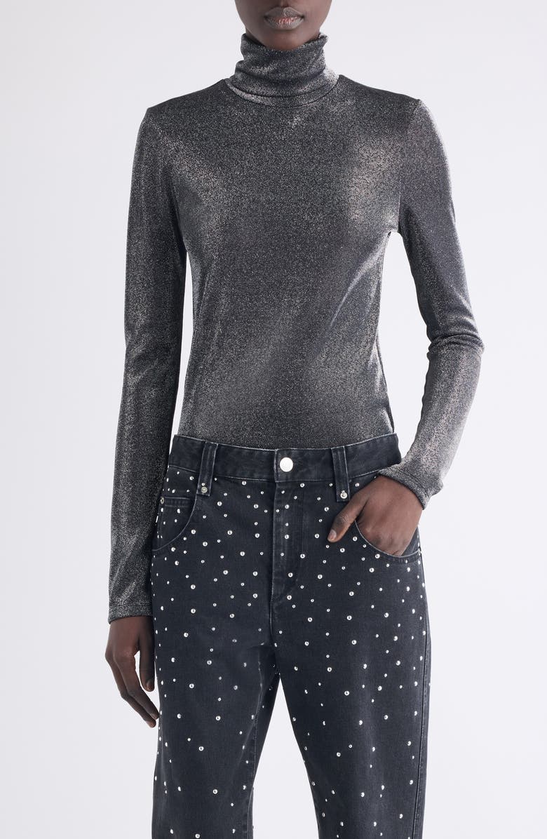 Isabel Marant Étoile Jadia Metallic Turtleneck Top, Main, color, Gun Metal