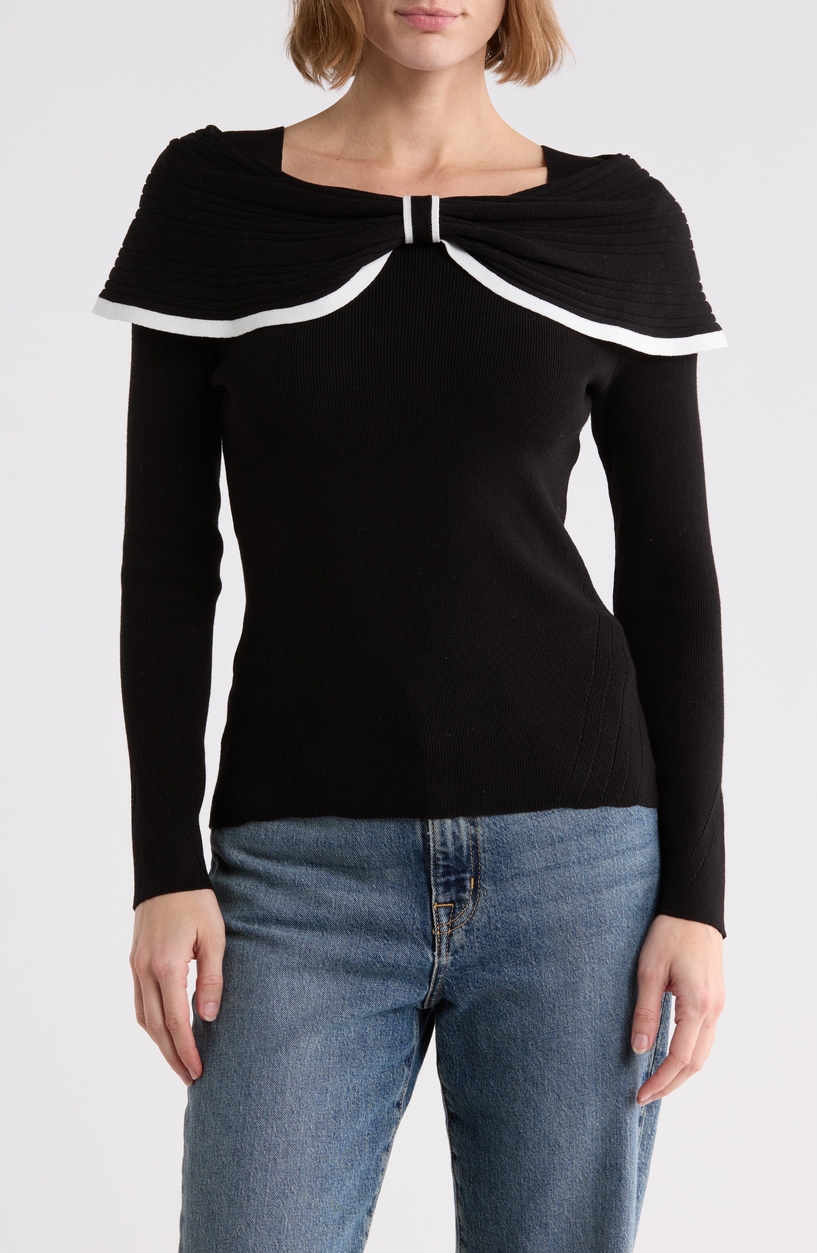 Tipped Bow Collar Sweater