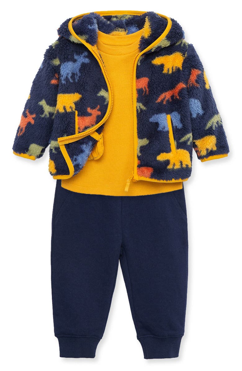 Little Me Woodland Fleece Hooded Zip Jacket, Thermal T-Shirt & Joggers Set, Alternate, color, 