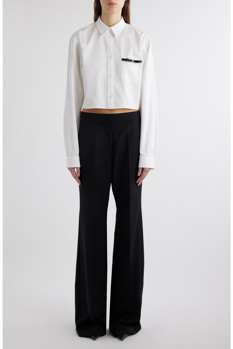 Bow Pocket Button-Up Crop Shirt, Alternate, color, WHITE