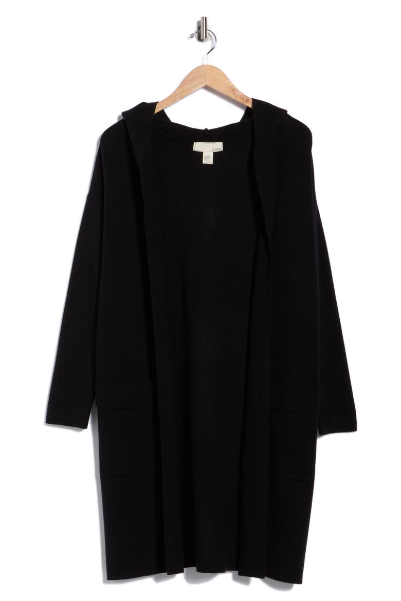 Andrea Hooded Long Cardigan, Alternate, color, BLACK