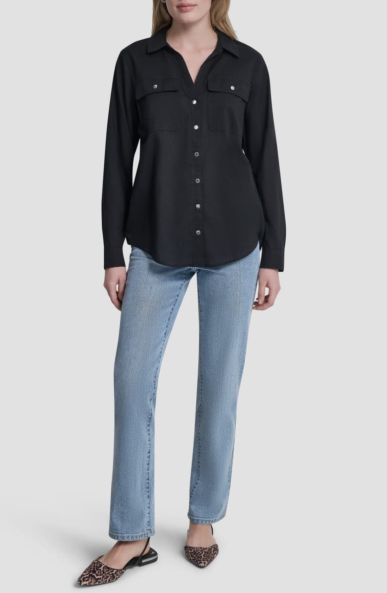 DKNY Short Sleeve Roll Tab Shirt, Alternate, color, Black