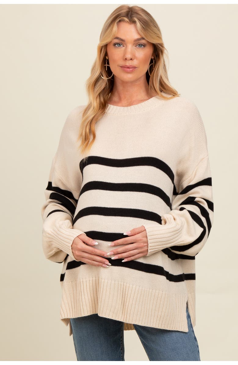 PinkBlush Striped Oversized Side Slit Sweater, Main, color, Taupe