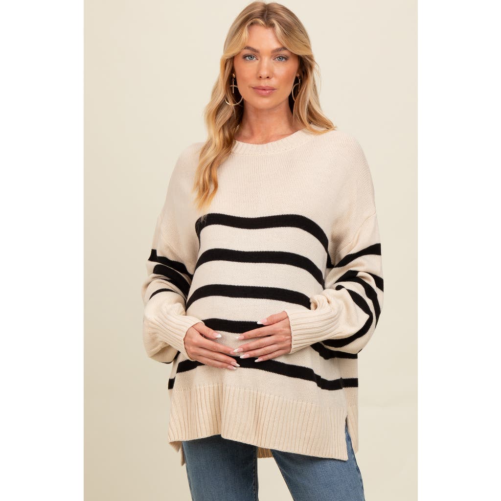 Pinkblush Striped Oversized Side Slit Sweater In Neutral
