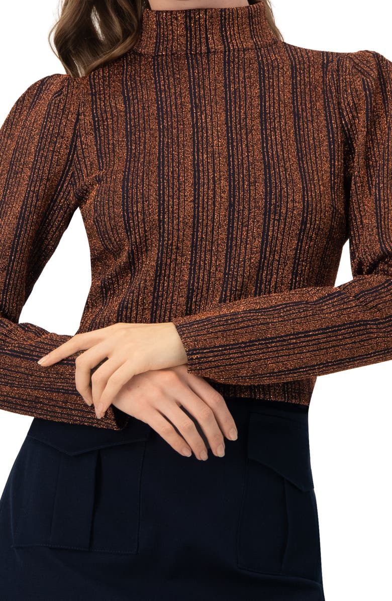 IVONNE High Neck Long Sleeve Top, Alternate, color, Brown