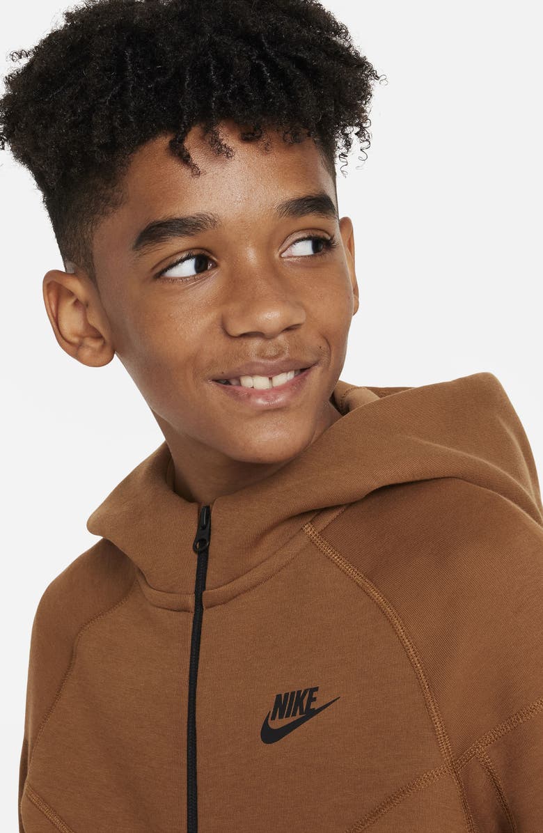 Nike Kids' Tech Fleece Full Zip Hoodie, Alternate, color, Light British Tan/ Black