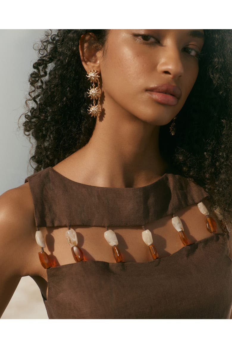 Linen Beaded Mini Dress, Alternate, color, Brown
